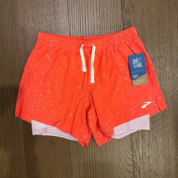 Brooks Moment 5” 2-in-1 Running Shorts Speckled Orange Size XS NWT - Picture 1 of 4